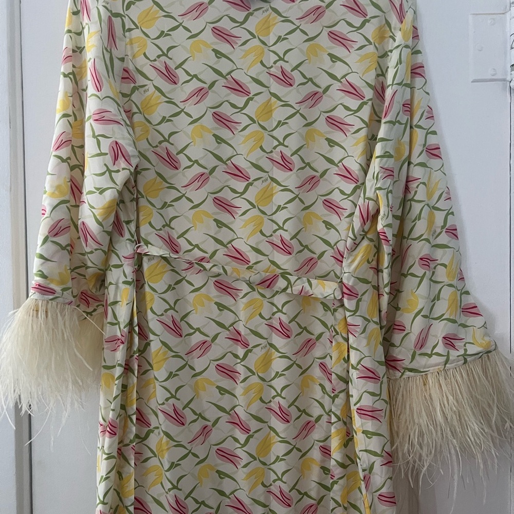 HVN Andrea silk dress with feathers